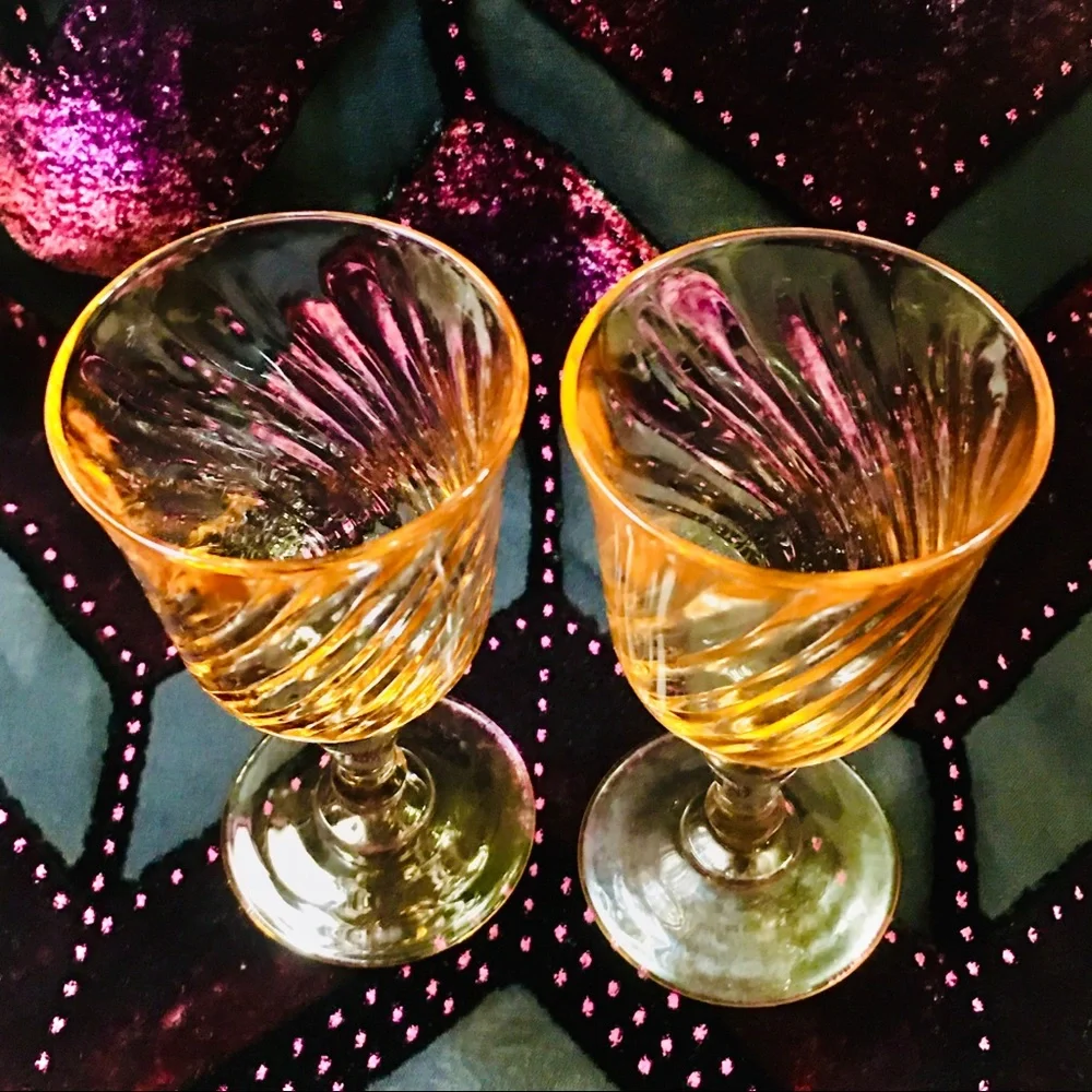 SOLD!⛔️VINTAGE 2 PINK SWIRL ROSALINE LIQUEUR GLASSES 🇫🇷 - Picture 4 of 8